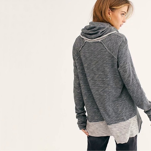 Free People Beach Cocoon Cowl Long Sleeve Slouchy Pullover Top Grey One Body - Picture 2 of 15